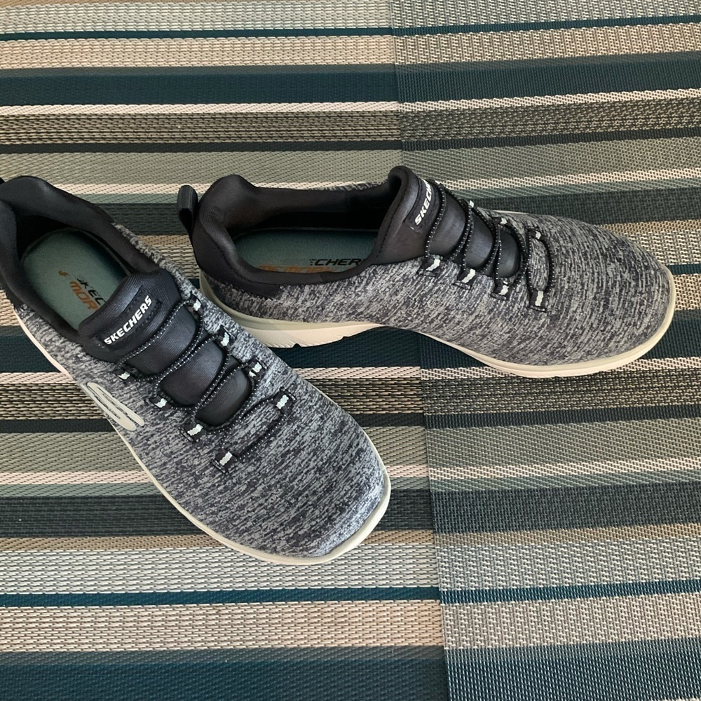 Skechers Navy and Light Blue Fabric Slip On shoes - Picture 5 of 6
